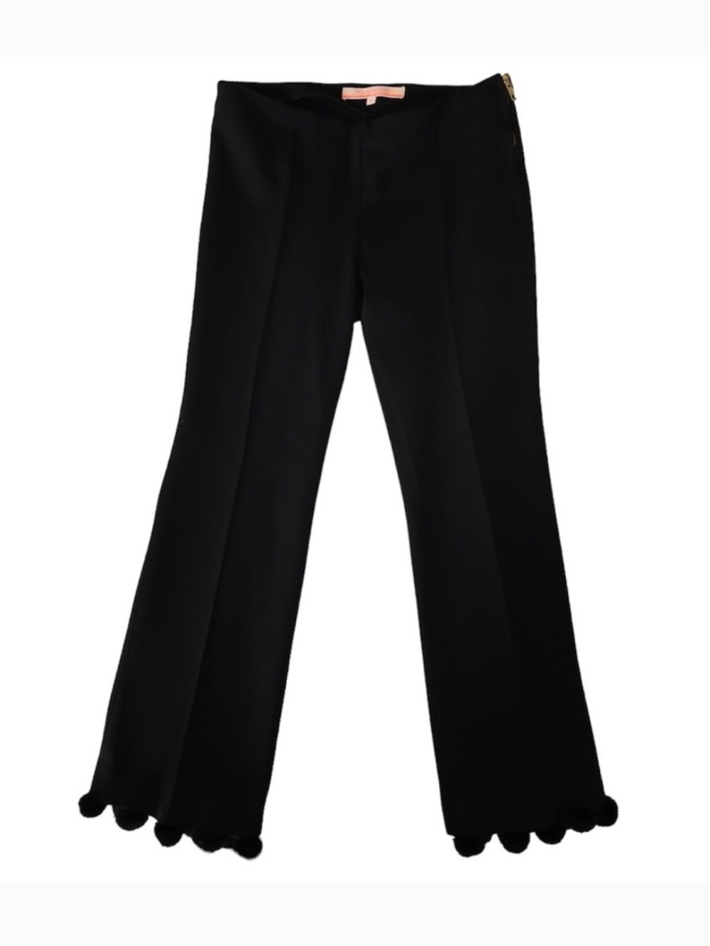 Vilagallo Black Cropped Straight Leg Mink Tassel Pom Pom Trimmed Party Pants 38 - Picture 2 of 12